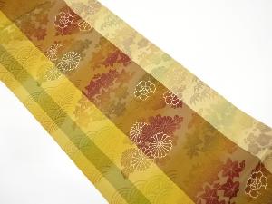 縞に青海波・花模様織り出し名古屋帯